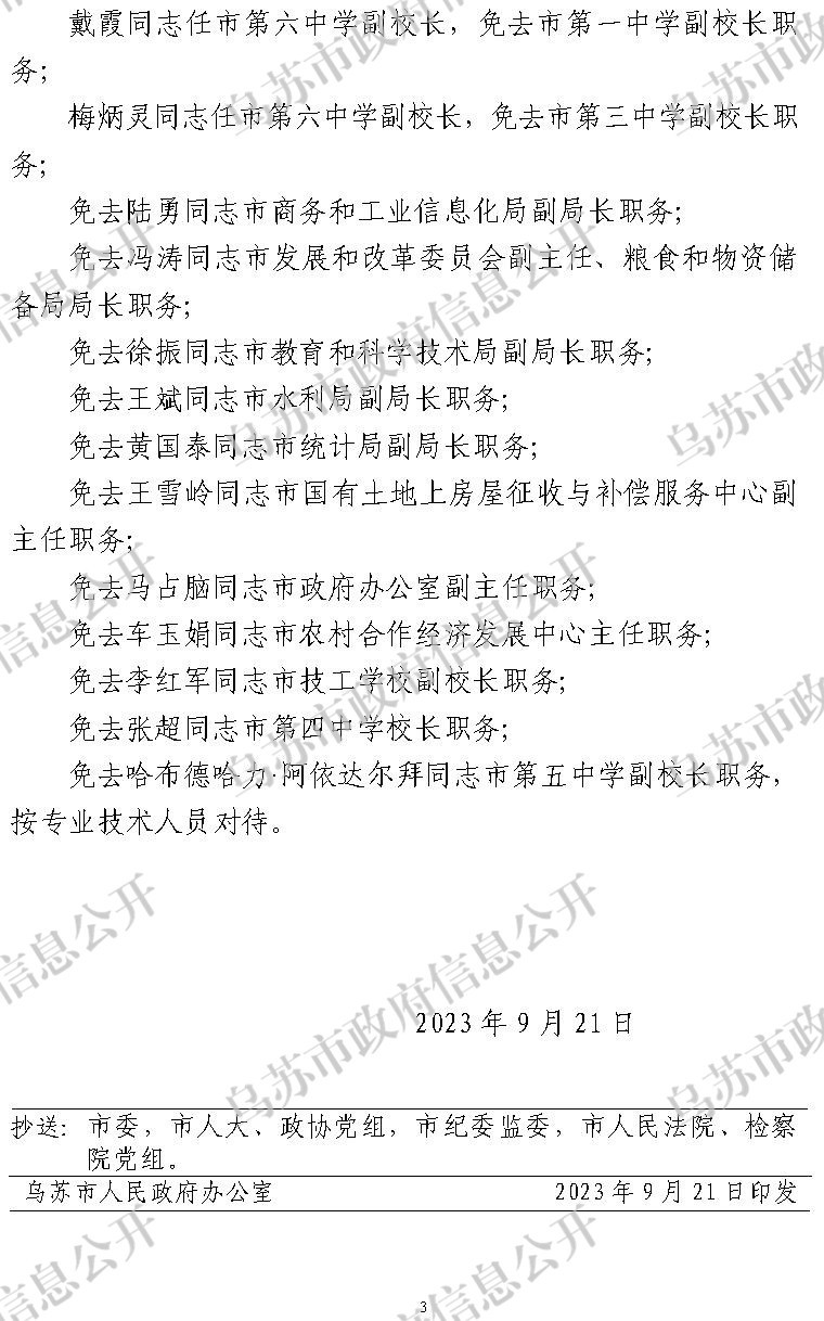 烏政發(fā)〔2023〕59號關(guān)于楊建華等同志任免職的通知3_副本